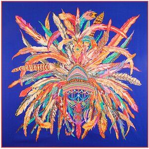 130*130cm Indian Feather Crown Women's Silk Twill Large Square Scarf #95